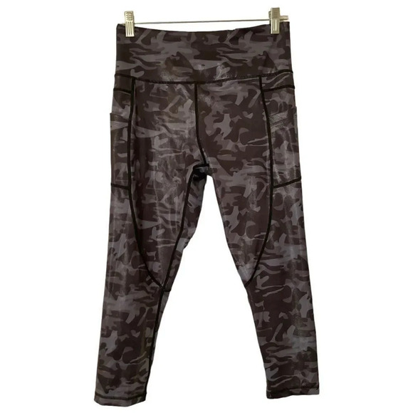 ZYIA Gray Black Camo Sparkle Leggings Side Pockets Size 8-10 - Picture 1 of 6